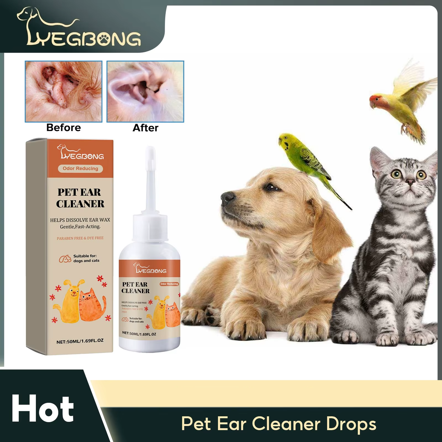 UZ Pet Anti-Mite Ear Drops - Deodorizing Cleaner for Dogs & Cats