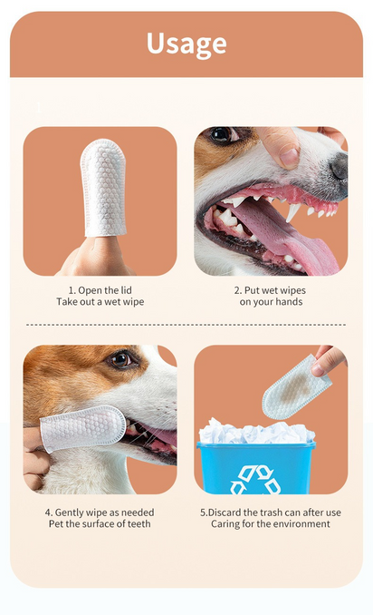 UZ Pet Oral Care Finger Mitt - Silicone & Non-Woven Wipes