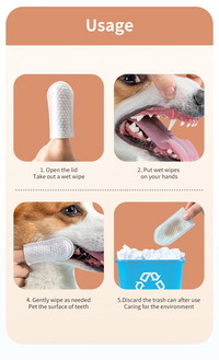 UZ Pet Oral Care Finger Mitt - Silicone & Non-Woven Wipes