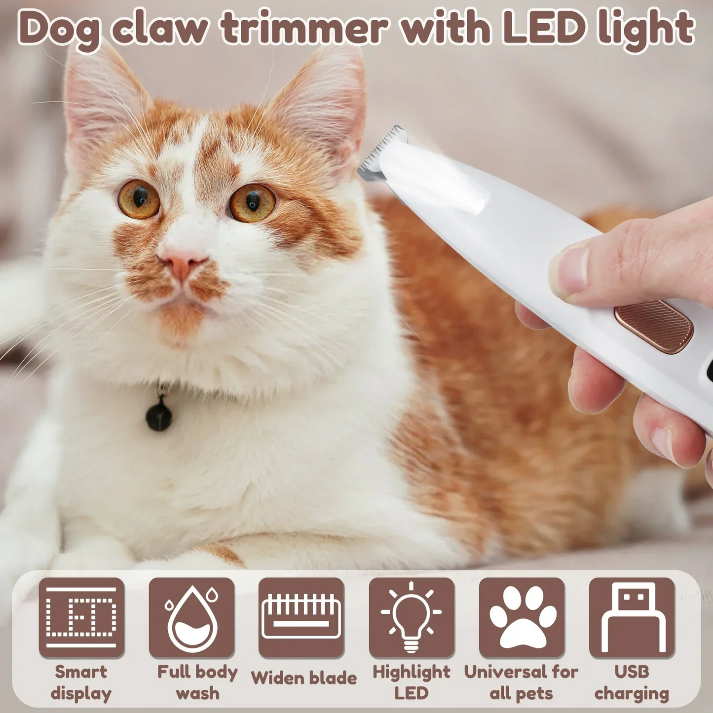 UZ Pet LED Paw Trimmer - Waterproof & Precision Shaver