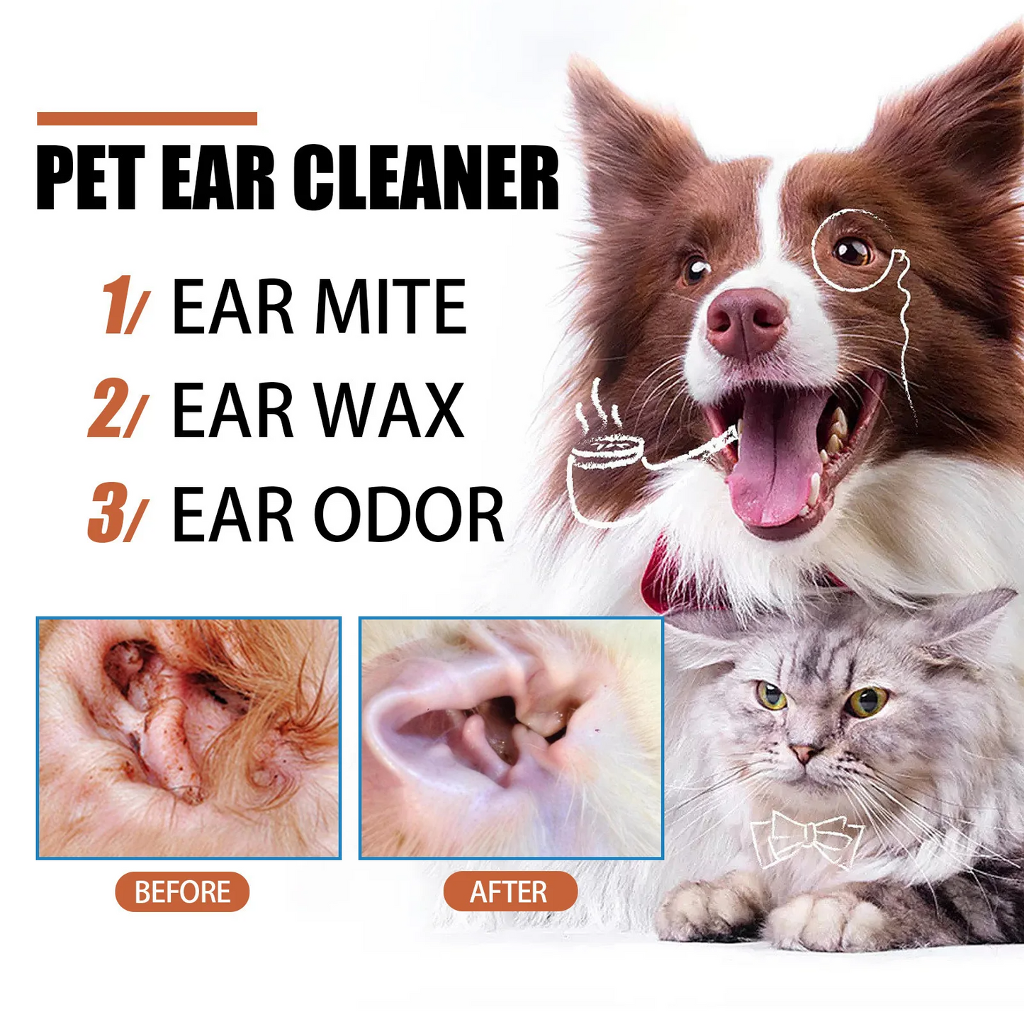 UZ Pet Anti-Mite Ear Drops - Deodorizing Cleaner for Dogs & Cats