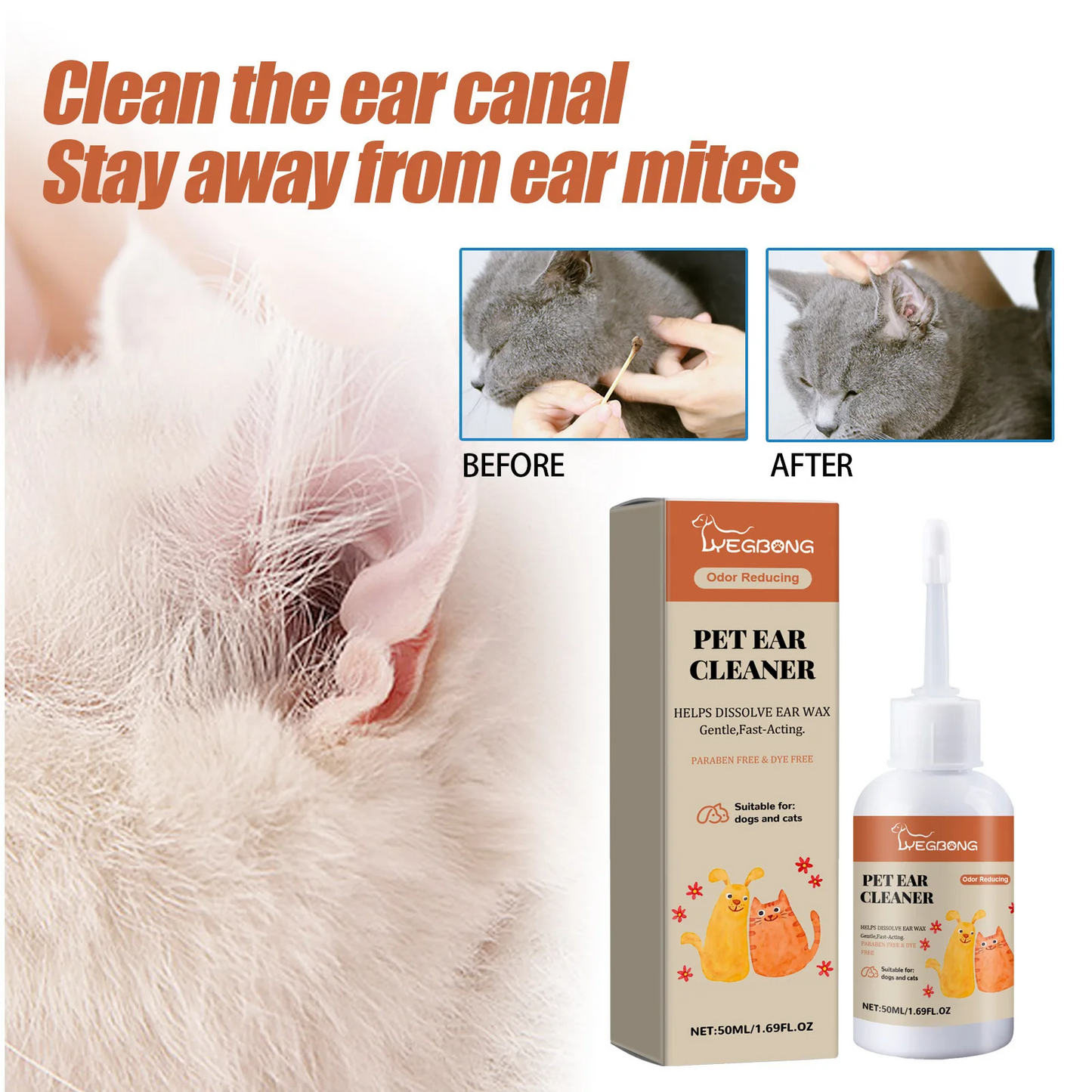 UZ Pet Anti-Mite Ear Drops - Deodorizing Cleaner for Dogs & Cats